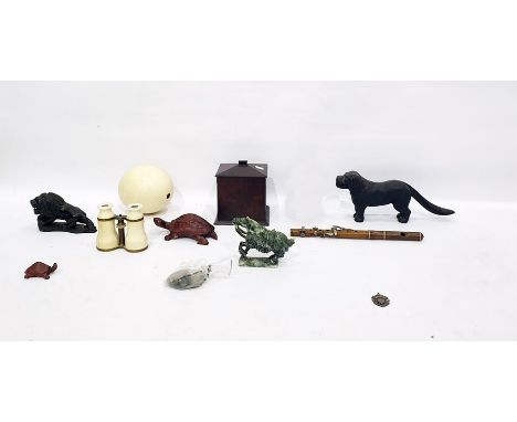 Quantity of collectables to include pair of ivoring opera glasses by Salon & Co, cast iron dog nutcracker, wooden piccolo, ro