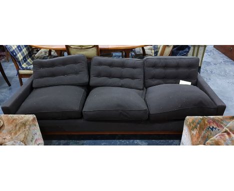 1970's Robin Day for 'Hille' three-seater sofa in brown upholstery, raised upon square section supports Approx 208 cm wide an