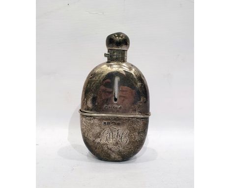 Edwardian silver-mounted glass hip flask by A&J Zimmerman Limited, Birmingham 1901, of oval form, the bottom of the cover pro