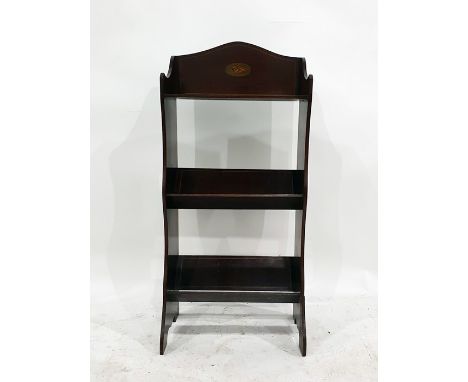 19th century mahogany and inlaid trough with three-quarter galleried upper tier, with shell motif inlay, above the two trough