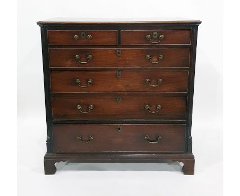 19th century mahogany chest of two short over four long graduated drawers, fluted pilasters, the whole raised upon bracket fe