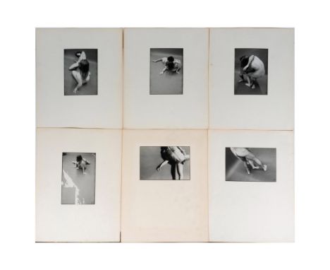 Set of five black and white mat photographs taken with a 35 mm camera. They depict a nude woman and a man in various sexual p