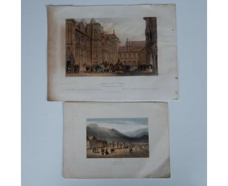 Set of two antique European hand-colored lithographs on paper published in the 19th century. The lithograph Mont Dore, Place 