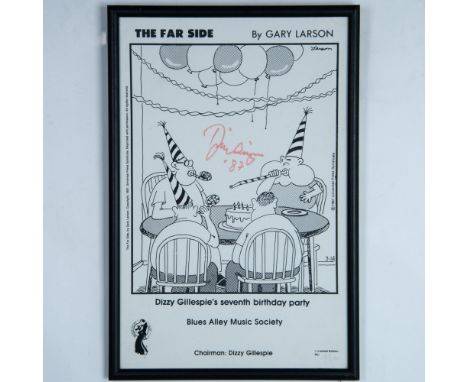 Framed limited edition print of Dizzy Gillespie's Seventh Birthday Party by The Far Side comic artist Gary Larson. Reprinted 