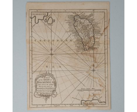 Full title printed within embellished border: A Map of the Island of Dominica, taken from an actual Survey. Also part of Mart