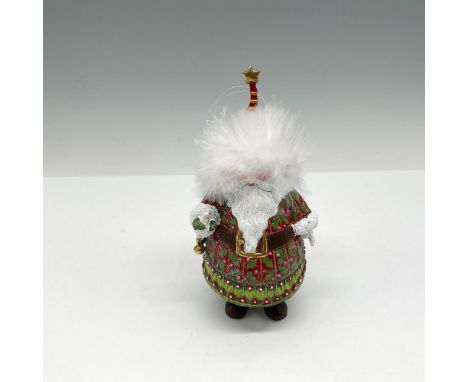 Part of the Dash Away Collection this Santa is very festive in his adorned red and green coat with glitter and gilt accents. 