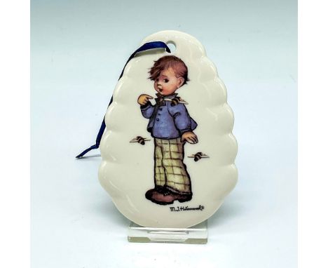 Tear drop shaped ornament with figural on front is a Welcome Home to M.I. Hummel Club 2014. M.I. Hummel backstamp. This item 