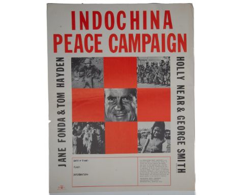 A fascinating piece of anti-war activist and celebrity ephemera. Poster printed for the Indochina Peace Campaign tour, an edu