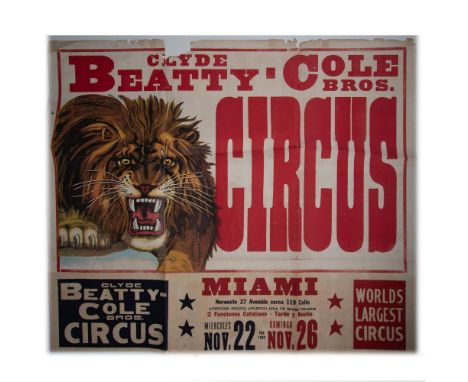 An amazing piece of mid-century American circus ephemera printed for the Clyde Beatty Cole Bros. Circus during their tour in 