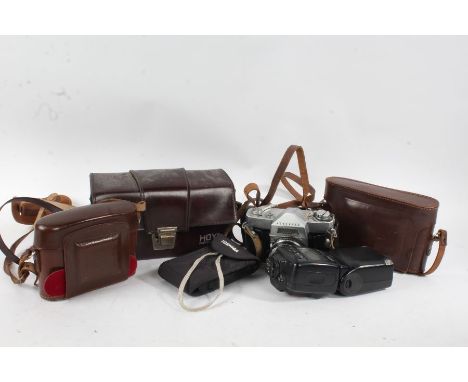 Cameras and accessories, to include a Mamiya Korvette,&nbsp;Kodak Sterling II, Zeiss Ikon Nettar, cased Hoya filters, expired