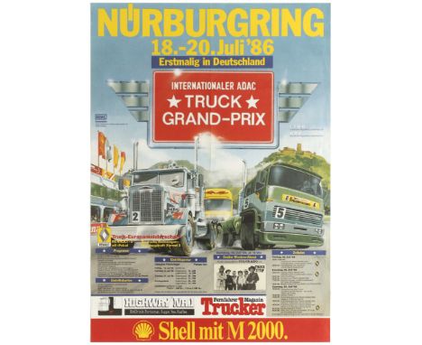 Original vintage motorsport advertising poster for the for the first Nurburgring Truck Grand Prix held from 18-20 July, 1986.