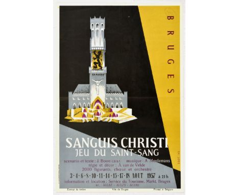 Original vintage theatre advertising poster for a Belgian passion play / a Catholic Easter pageant on the Passion of Jesus Ch