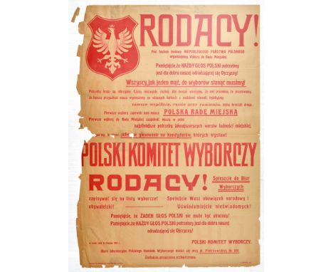 Rare original vintage propaganda poster issued in Germany occupied Poland by the Polski Komitet Wyborczy - Polish Election Co
