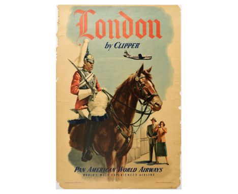 Original vintage travel poster advertising London by Clipper, Pan American World Airlines - World's most experienced airline 