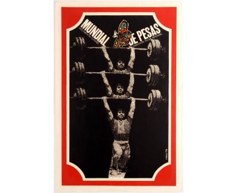 Original vintage movie poster for Cuban documentary World Weightlifting (Mundial De Pesas) directed by Felipe Bernaza. Excell