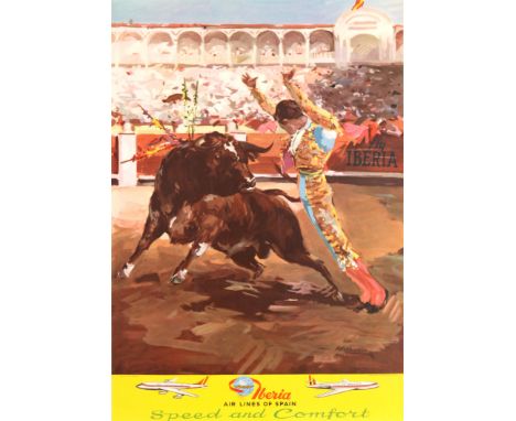 Original vintage travel advertising poster: Iberia Air Lines of Spain – Speed and Comfort. Fantastic painting by Antonio Case