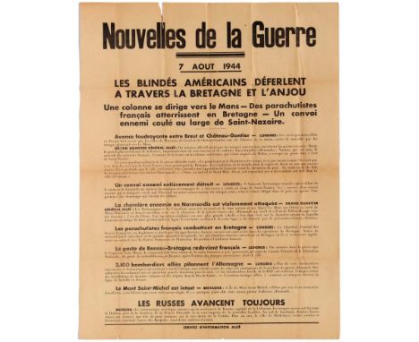 Original vintage World War Two propaganda poster published in French by the Allied Information Service: Nouvelles de la Guerr