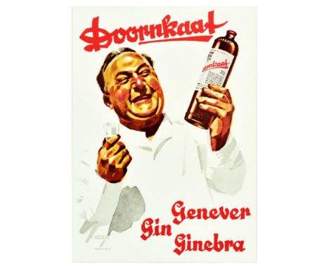 Original vintage advertising poster for Doornkaat Genever Gin Ginebra /  Doornkaat Gin with a fun design by  Ludwig Hohlwein 
