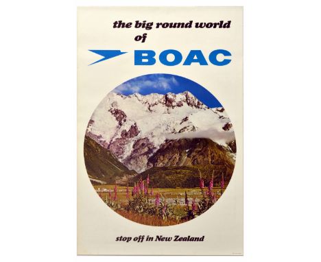 Original vintage travel advertising poster issued by BOAC British Overseas Airways Corporation - The big round world - stop o