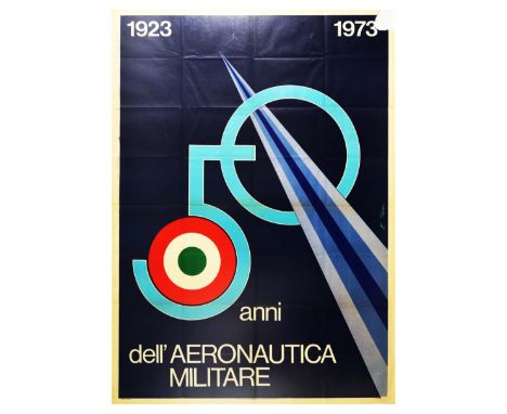 Original vintage poster celebrating 50 years of the Italian Airforce - 50 Anni Dell’aeronautica Militare. The design features