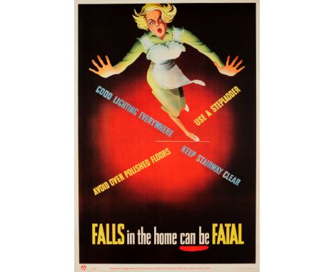 Original vintage safety poster published by the Royal Society for the Prevention of Accidents ROSPA - Falls in the home can b