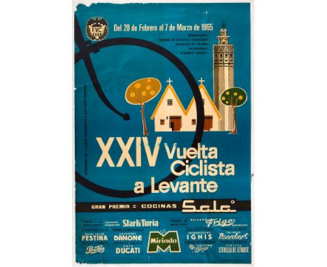 Original vintage cycling competition poster for XXIV Vuelta Ciclista a Levante - 28 February to 7 March 1965.  Vuelta a Levan