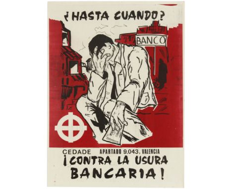 Original vintage Spanish Neo-Nazi propaganda poster against bank usury: Hasta Cuando? Contra la usura Bancaria! (Until when? 