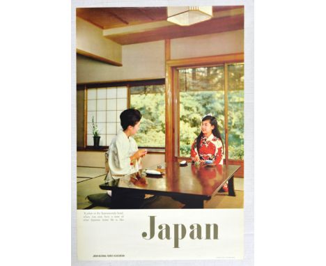 Original vintage travel poster for Japan issued by Japan National Tourist Association - Great illustration features two Japan