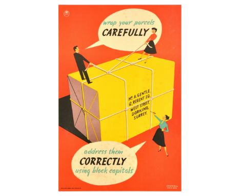 Original vintage GPO General Post Office advertising poster - Wrap your parcels carefully. Address them correctly using block