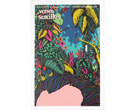 Original vintage movie poster for Cuban documentary Versos Sencillos directed by Enrique Pineda Barnet. Vivid colours silkscr