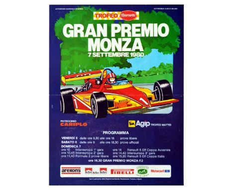 Original vintage motorsport poster for Gran Premio Monza / Monza Grand Prix Barzetti Trophy held on 7 September 1980 on Natio