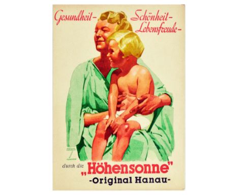 Original vintage advertising pamphlet for Hohensonne tanning lamps with artwork by Ludwig Hohlwein (1874 - 1949). The cover s