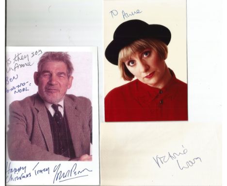Comedy, three signed items. Trevor Peacock, actor who played Jim Trott in The Vicar of Dibley. A 5. 5x4 signed and dedicated 