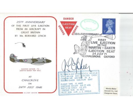 Sqn Ldr Fifield Signed and Flown Commemorative Cover 25th Anniversary of the First Live Ejection from an Aircraft in Great Br