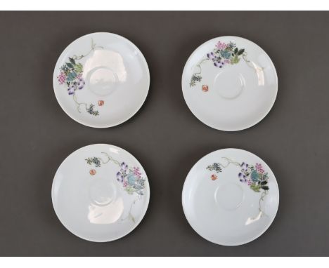 Four Famille-rose Floral Saucers, dated 1961 W:11.2cm Good condition