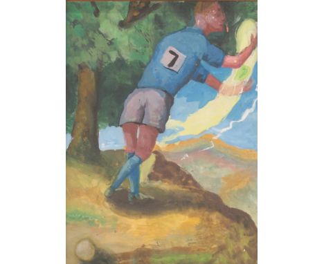 •STEVEN CAMPBELL (SCOTTISH 1953-2007) SPORTSMAN AND SPIRIT Gouache, 28.5 x 20cm Condition Report: The paper and pigment are s