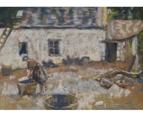 SCOTTISH SCHOOL (20TH CENTURY) WASHING DAY pastel, signed, 29 x 40cm Condition Report: Available upon request