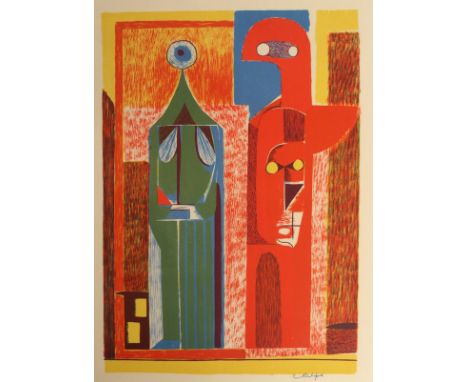 •CHARLES PULSFORD ARSA (SCOTTISH 1912-1989) ABSTRACT FIGURES lithograph, signed, 50 x 32cm and another lithograph, unframed, 