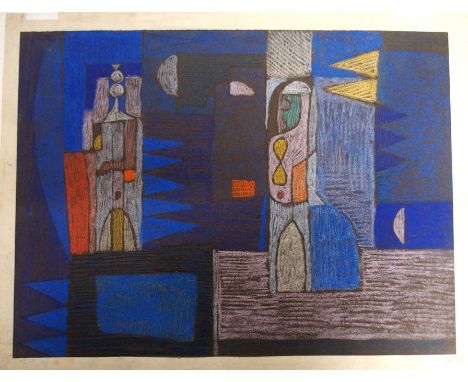 •CHARLES PULSFORD ARSA (SCOTTISH 1912-1989) ABSTRACT IN COLOURS Chalk and pastel, unframed, 44 x 55cm Condition Report: Avail