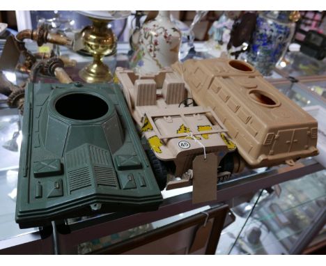 Three large plastic Action Man vehicles to include a tank and 2 trucks, 20 x 45cm each approx 