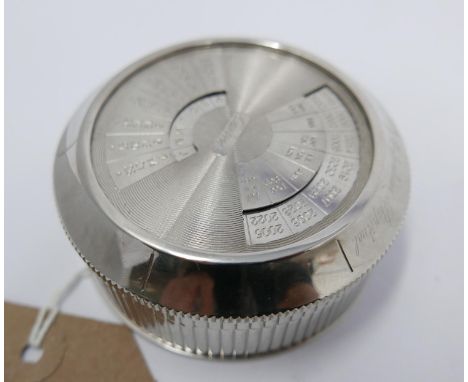 A Cartier silver plated Perpetual Calendar caddy, marked to base and numbered 1048/2000, Diameter 8.5cm 