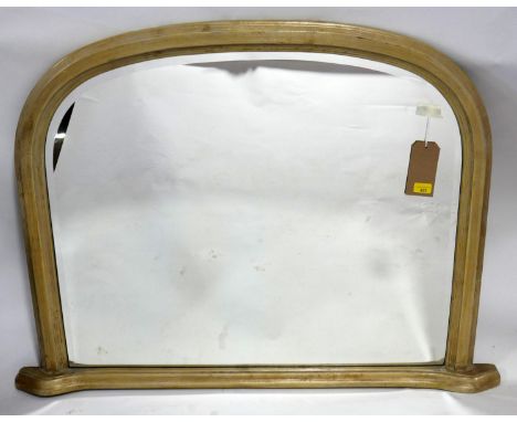 A distressed painted overmantel mirror, with bevelled glass plate, H.84 W.115cm 
