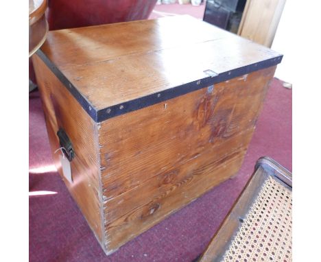 A 19th century pine iron bound silver trunk, H.62 W.71 D.51cm 