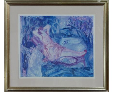 Barbara Wood (20th century British), reclining figural scene, lithograph, signed and numbered in pencil 