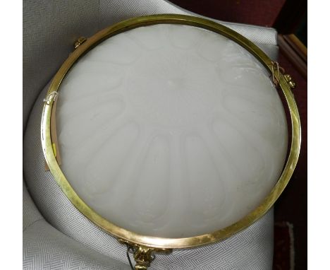 A 20th century opaque glass ceiling light with brass fittings, D.42cm 