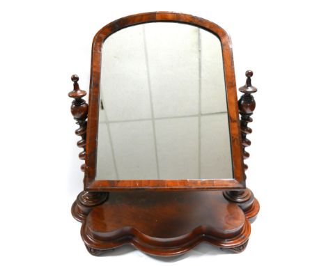 A large Victorian toilet mirror with arched top and barley twist columns, H.85 W.79 D.31cm 