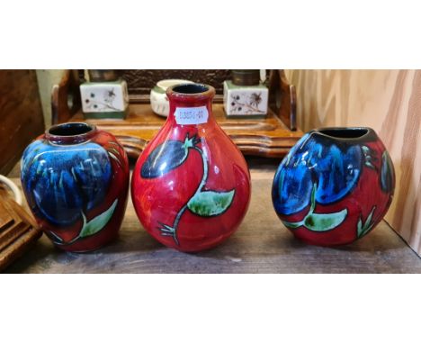 3 Poole pottery vases. 