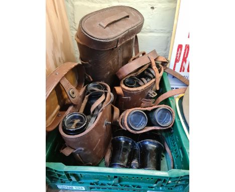 A collection of binoculars to include WW2 US Navy - Universal Camera Corp, New York, USA, 1942 in leather case, a French tin 