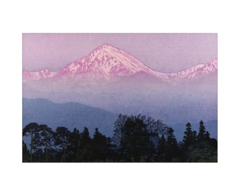 TOSHI YOSHIDA (1911 — 1995)Mount FujiJapan, 1987A woodblock print on paper, depicting the famous sacred mountain in pink and 