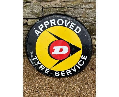 A Dunlop Approved Tyre Service printed tin advertising sign, 30" diameter. 